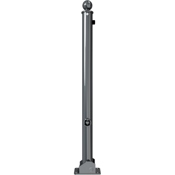Ornamental bollard | Series 465B | � 60 mm | foldable, self-engaging lock,to be fixed by plugs, with base plate 100 x 150 mm | with triangular locking mechanism acc. with DIN 3223 | with 2 eyelets